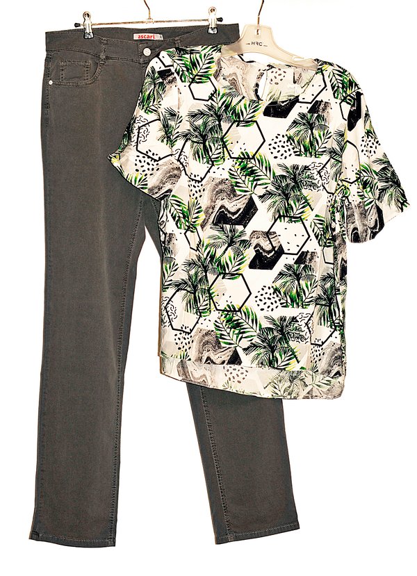 Damen  Komfort RH-Blusen , multicolor schwarz, weiß grün .