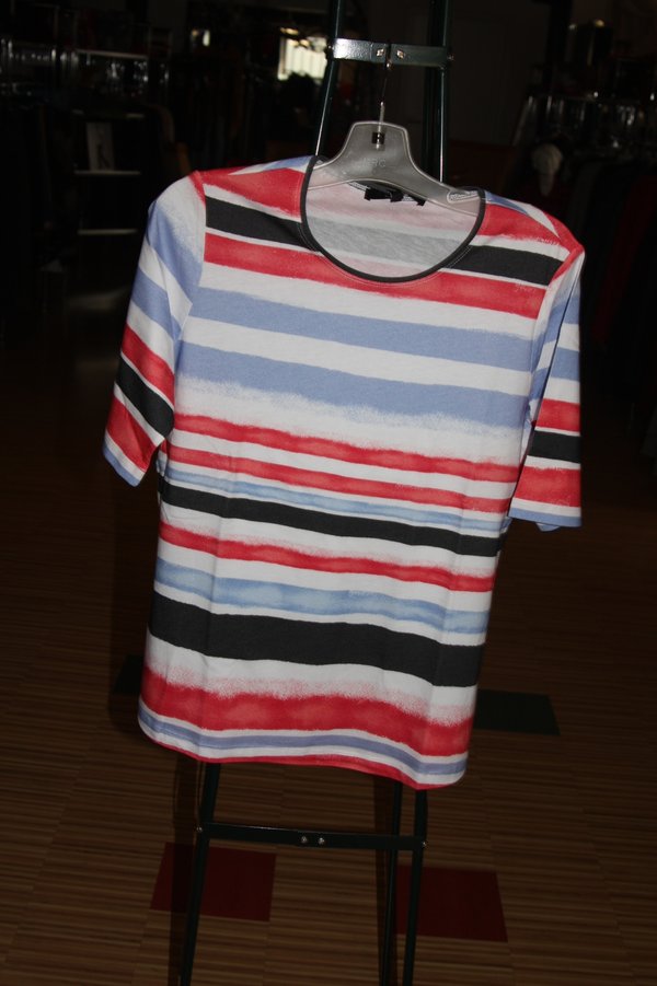 Damen  Komfort RH-Shirt 1/2 multicolor, weiß,blau,rot,schwarz, Streifenbaticoptick