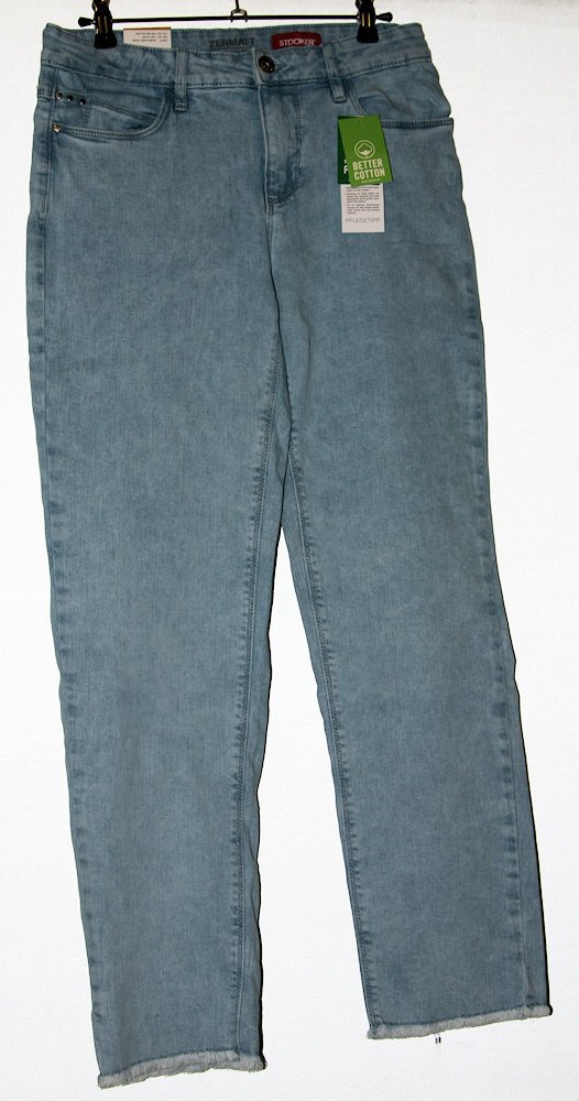 Zermatt Damen-Jeans modisch mit fransen, slim fit, ligth blue.