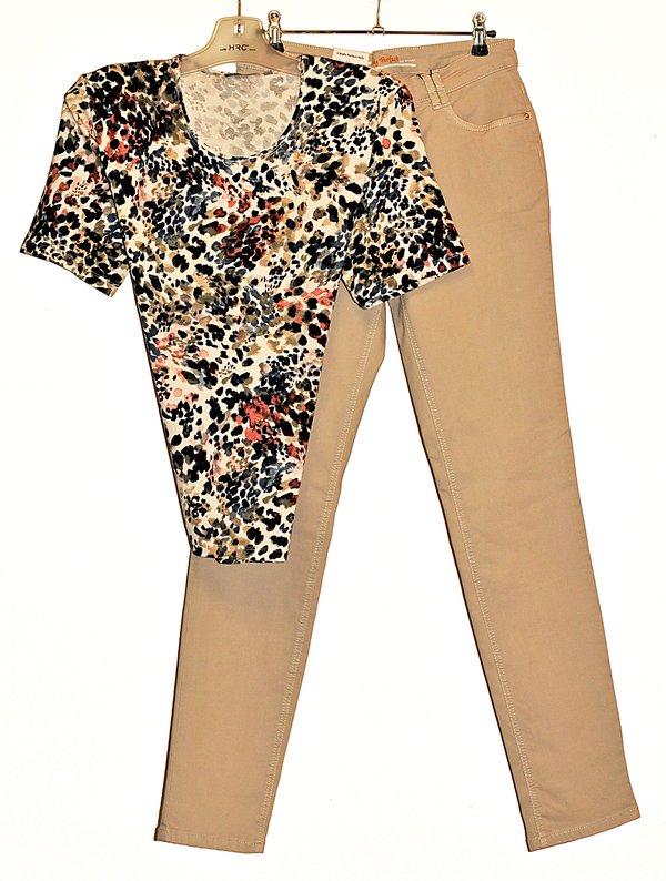 Damen  Komfort RH-Shirt 1/2 , multicolor, jeans/beigemouve.