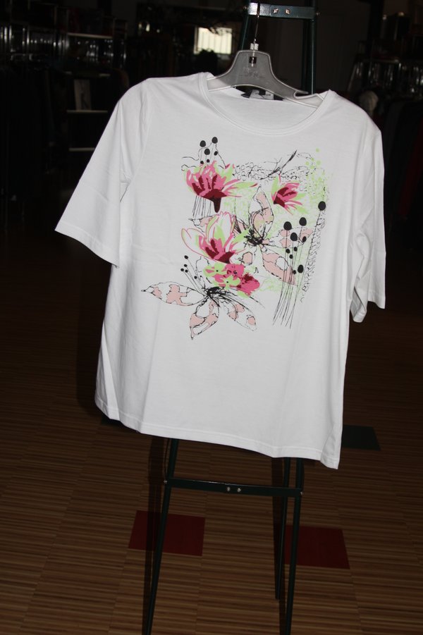 Damen  Komfort RH-Shirt 1/2 multicolor, weiß mit Druck