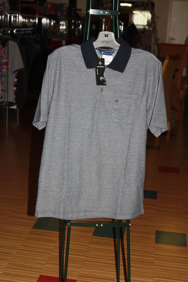 Herren-1/2 Polo Hemd, regular fit, marine, material mix mit Brusttasche