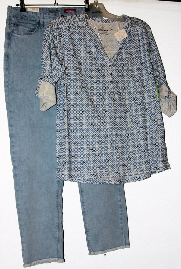 Zermatt Damen-Jeans modisch mit fransen, slim fit, ligth blue.
