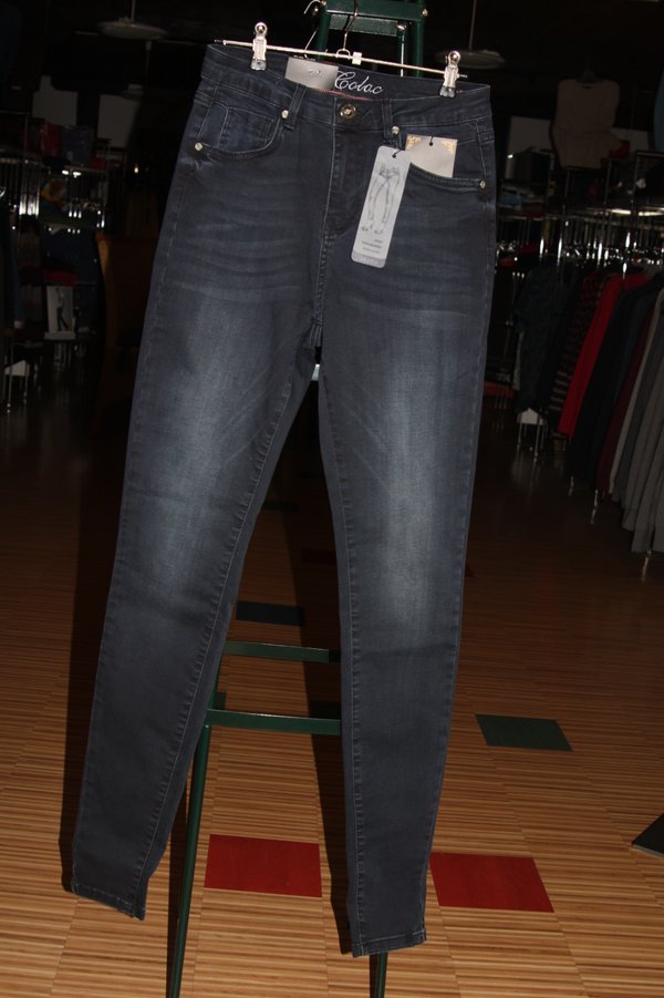 Colac Damen-Jeans,  Mira, blue black denim ,Highwaist, black Denim, sehr schmales Bein