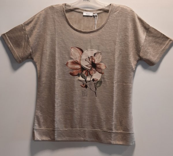 M.X.O Damen Komfort Shirt 1/2 bedruckt, khaki und dusty lila
