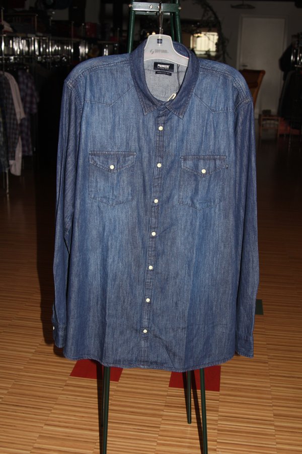 Pioneer  Herren-1/1 Jeans-Hemd, Regular fit, indigo stonewash
