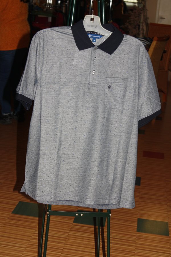 Herren-1/2 Polo Hemd, regular fit, marine, material mix mit Brusttasche und Druck