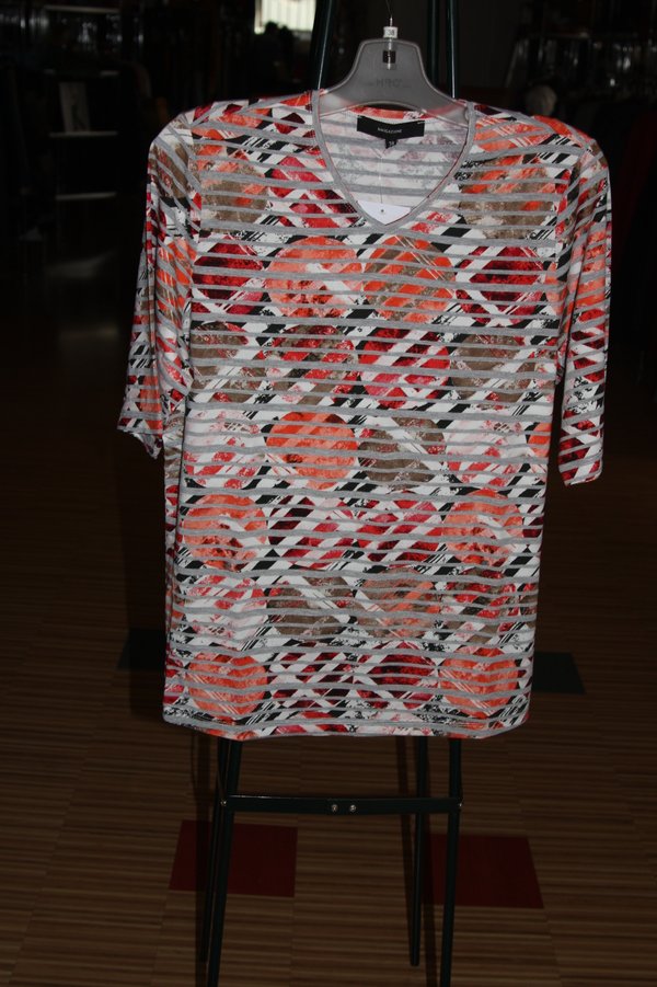 Damen  Komfort V-Shirt 1/2 multicolor, koralle