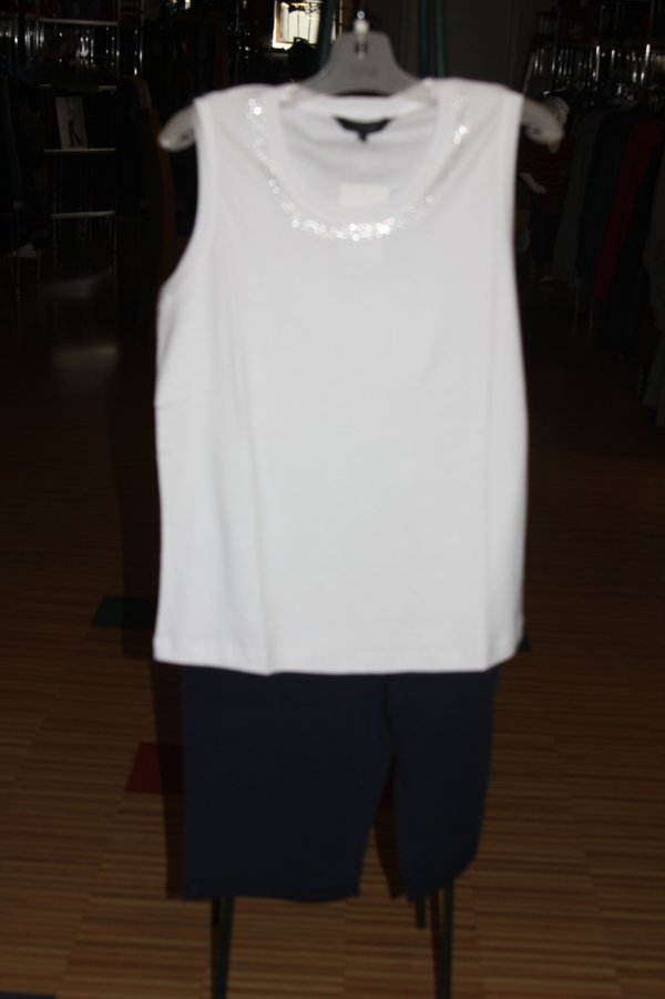 Damen  Komfort Top mit breiten Trägern uni mit Straß, /weiß/blau