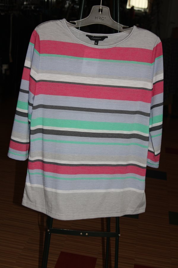 Damen  Komfort RH-Shirt 3/4 multicolor, ligthblue mit Streifen